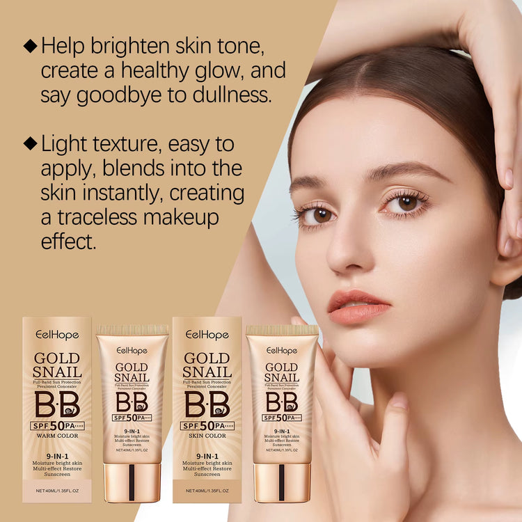 Gold Snail BB Cream SPF 50 - Moisturizing Sunscreen Makeup with Long-Lasting Concealing Properties