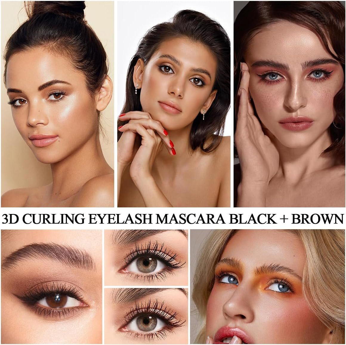 3D Curling Eyelash Mascara,Slim Washable Metal Iron Brush Mascara, Waterproof Long Lasting No Clumping Iron Strong Mascara Black + Brown 2Pcs