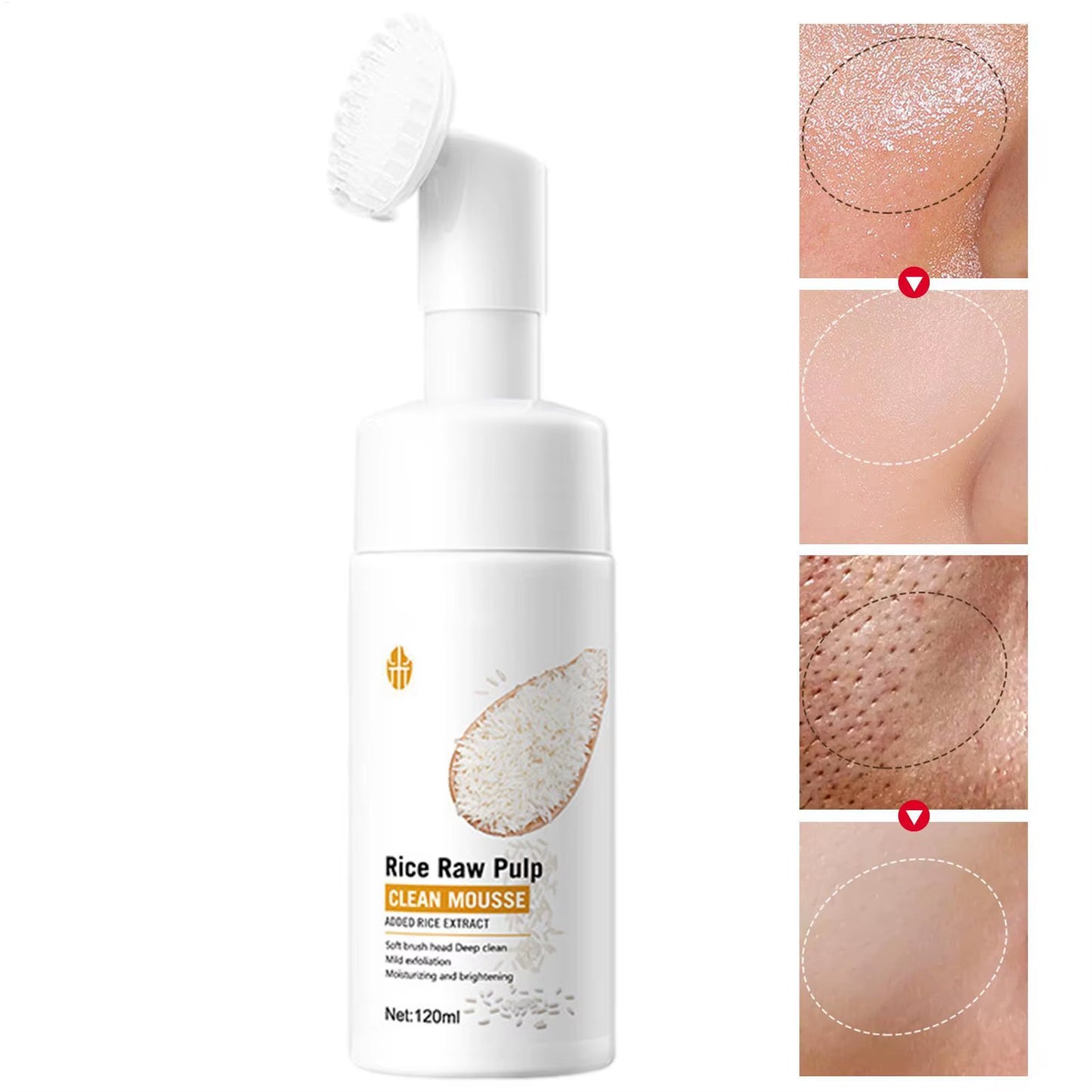 Rice Water Foaming Facial Cleanser with Brush Head - 120ml Soothing Face Wash