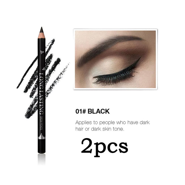 Waterproof Eyebrow Pencils - 2-Pack, Long Lasting with Double-Use Wooden Design for Permanent Makeup and Eyeliner Application