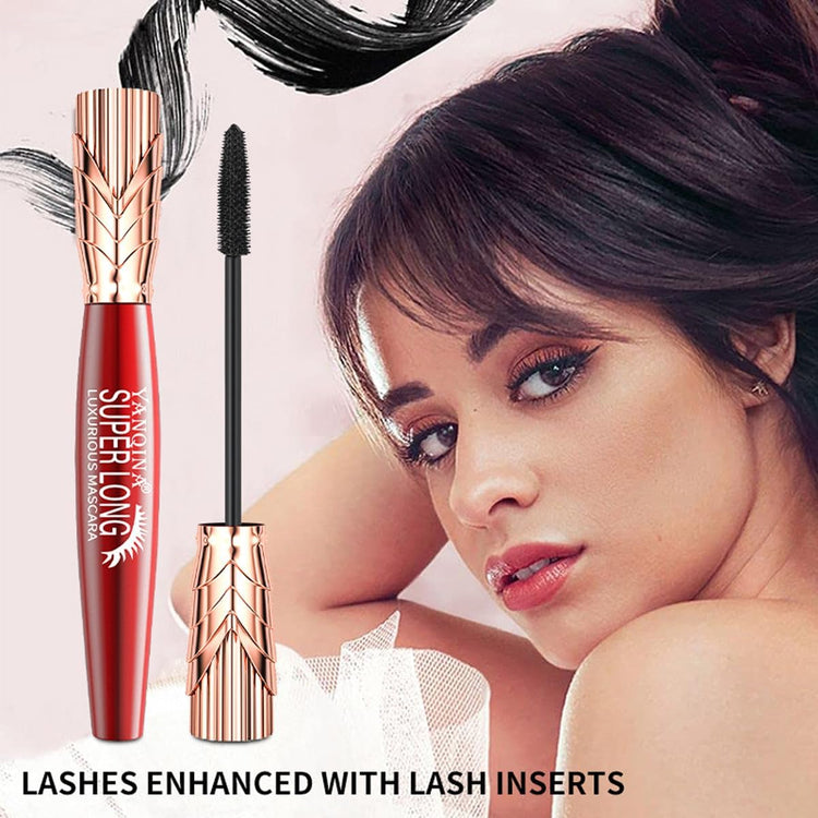 Super Long Mascara, 4D Long-Lasting Waterproof Mascara, Super Long Luxurious Mascara, 4D Stereo Smudge-Proof Mascara for Women 2Pcs