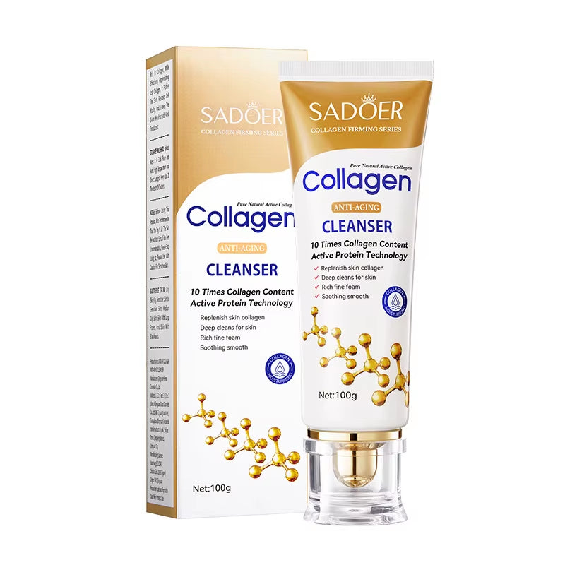 SADOER Collagen Facial Cleanser - Firming and Moisturizing Foam Wash for Radiant Skin