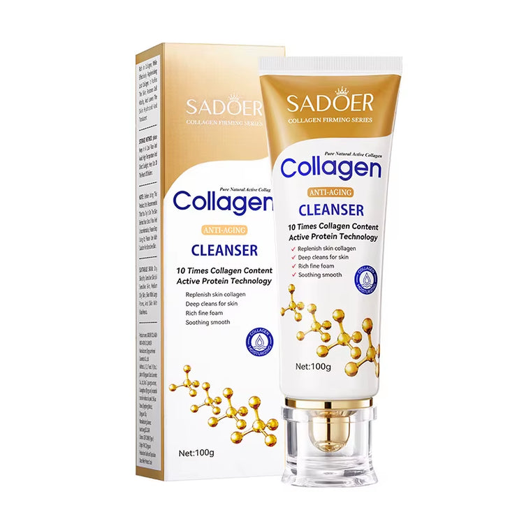 SADOER Collagen Facial Cleanser - Firming and Moisturizing Foam Wash for Radiant Skin