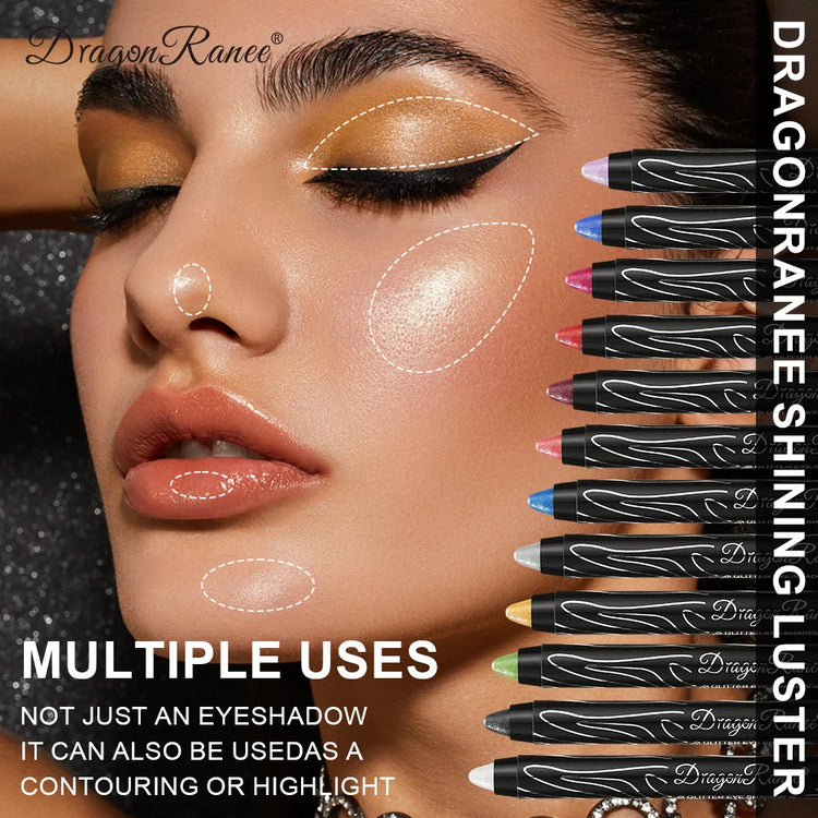 Metallic Purple Eyeshadow Pencil - Glitter Silkworm Liner Pen and Highlighter, Long-Lasting Gold and Blue Cream Eye Shadow Stick for Makeup Application