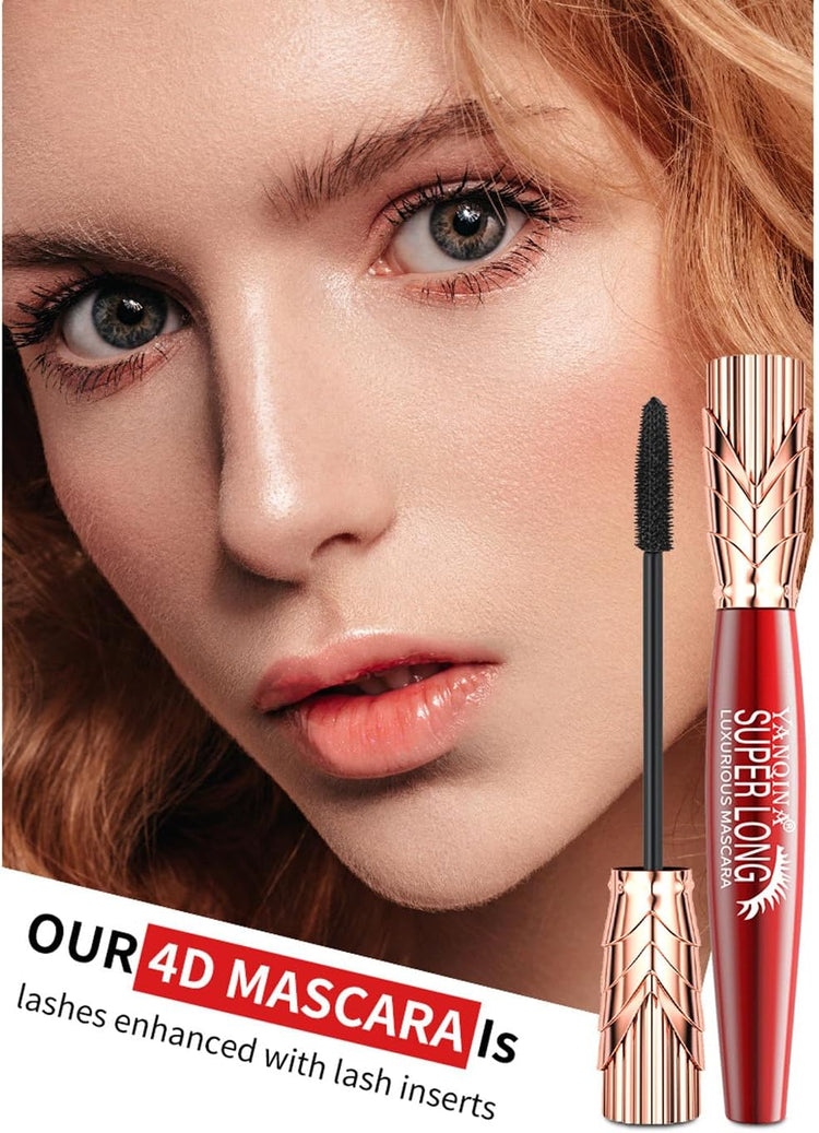 Super Long Mascara, 4D Long-Lasting Waterproof Mascara, Super Long Luxurious Mascara, 4D Stereo Smudge-Proof Mascara for Women 2Pcs
