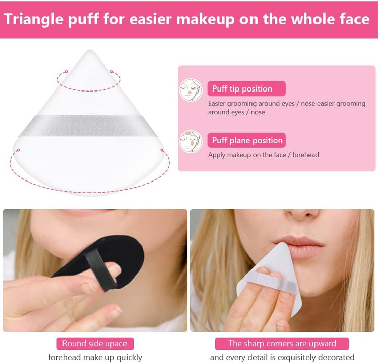 8 PCS Pure Cotton Soft Triangle Wedge Makeup Powder Puffs for Loose Mineral Body Powder, Cosmetic Foundation Sponge Tool (4 Black + 4 White)