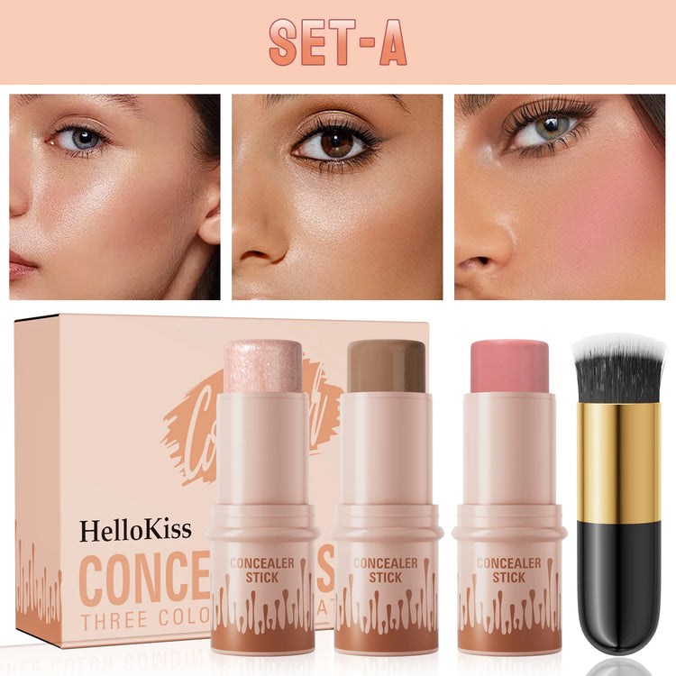 Contour Stick Set for Natural Matte Finish - Waterproof Highlighters and Shadow for V-Face Shaping and Contouring Makeup