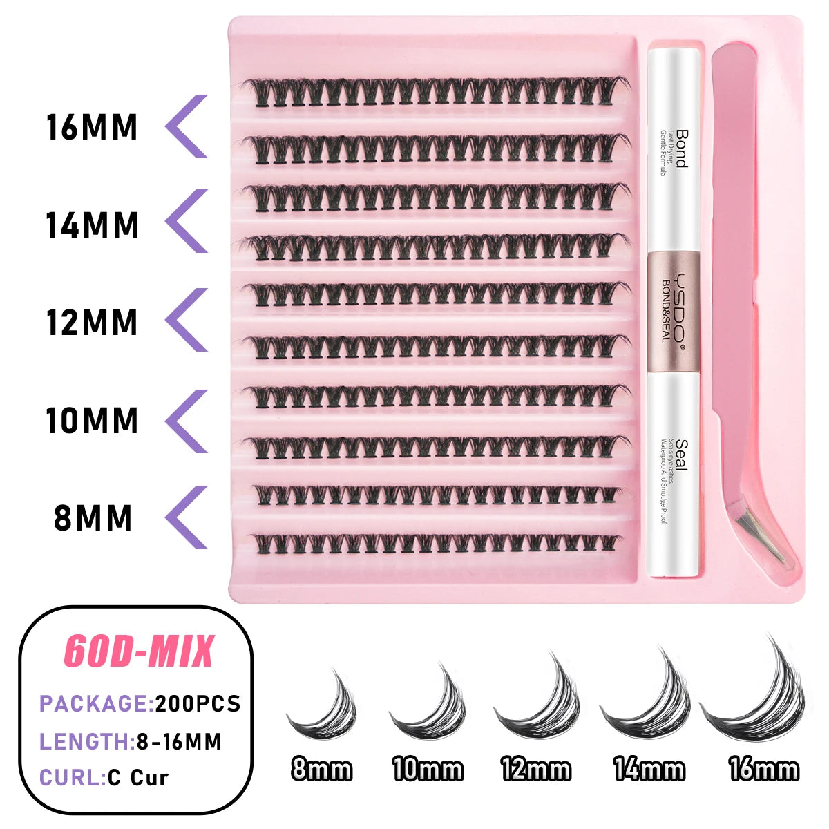 Transform Your Look with the 2-in-1 DIY Clusters Eyelash Extension Bond and Seal Kit - Natural Faux Mink Lashes Included!