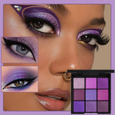 Glitter Eyeshadow Palette - 9 Color Collection with Purple Shimmer, Pearlescent, and Matte Finishes - Waterproof Eye Makeup