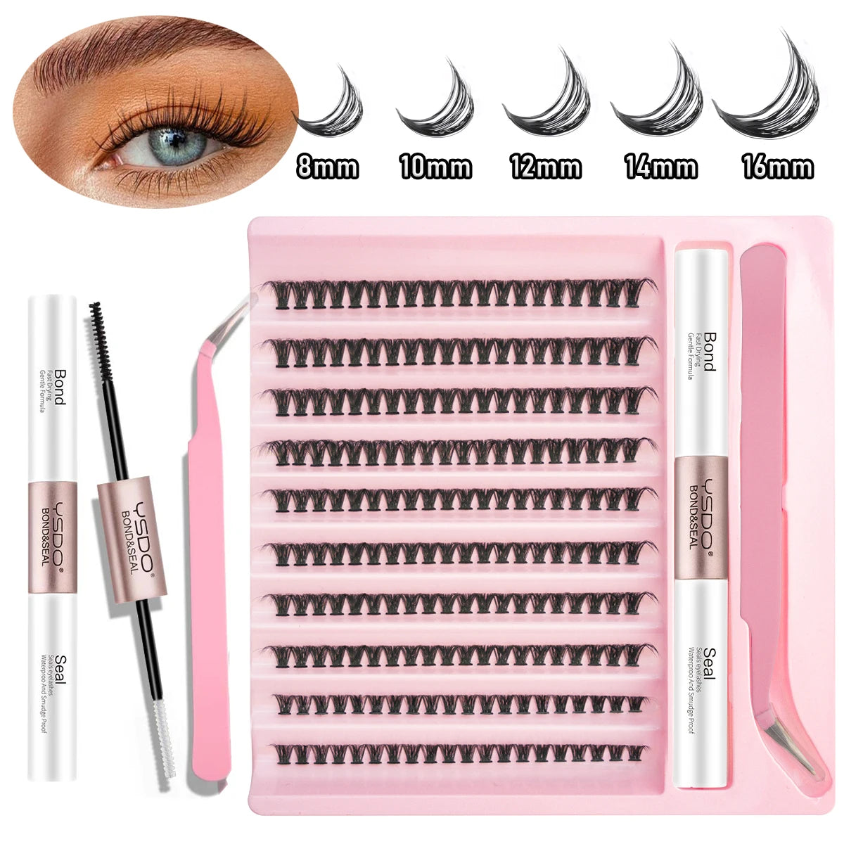 Transform Your Look with the 2-in-1 DIY Clusters Eyelash Extension Bond and Seal Kit - Natural Faux Mink Lashes Included!