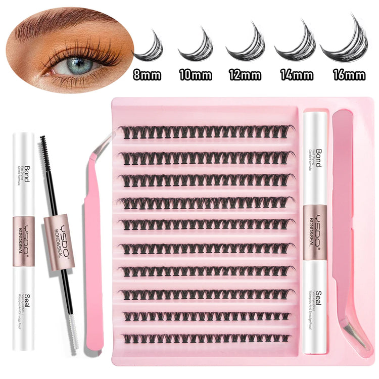 Transform Your Look with the 2-in-1 DIY Clusters Eyelash Extension Bond and Seal Kit - Natural Faux Mink Lashes Included!