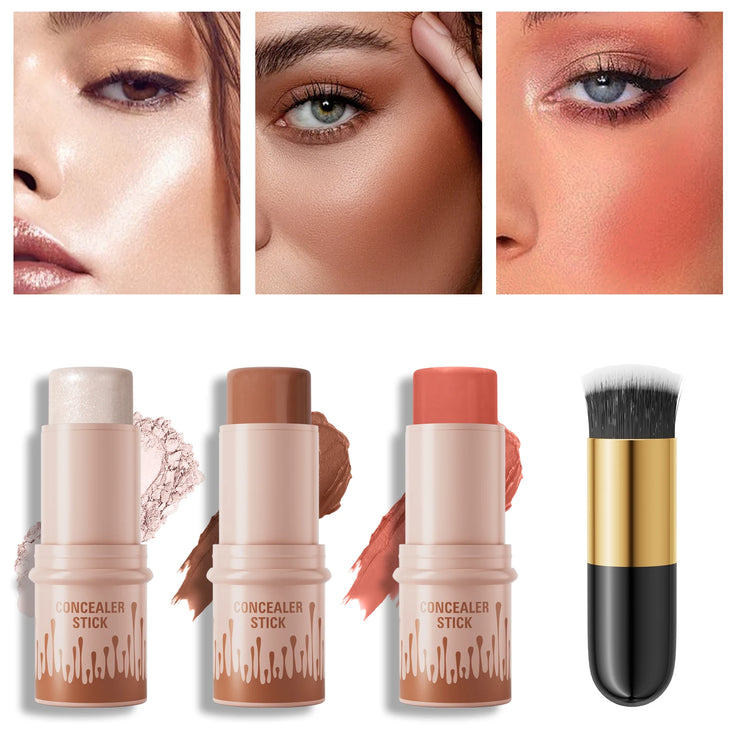 Contour Stick Set for Natural Matte Finish - Waterproof Highlighters and Shadow for V-Face Shaping and Contouring Makeup