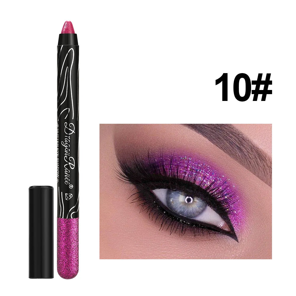 Metallic Purple Eyeshadow Pencil - Glitter Silkworm Liner Pen and Highlighter, Long-Lasting Gold and Blue Cream Eye Shadow Stick for Makeup Application