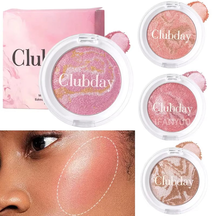 Pearly Blush Marble Pattern Face Makeup - Long-Lasting Brightening Blush and Highlight with High Pigment Contour