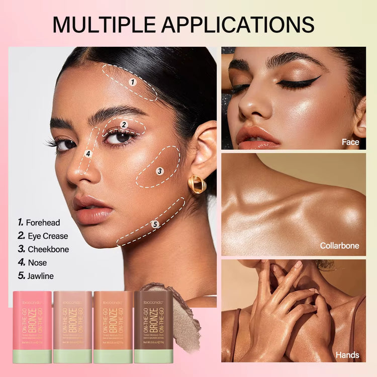 Professional Bronzer and Highlighter Stick for Contouring and Blushing - Peach Shade, Korean Cosmetic Powder