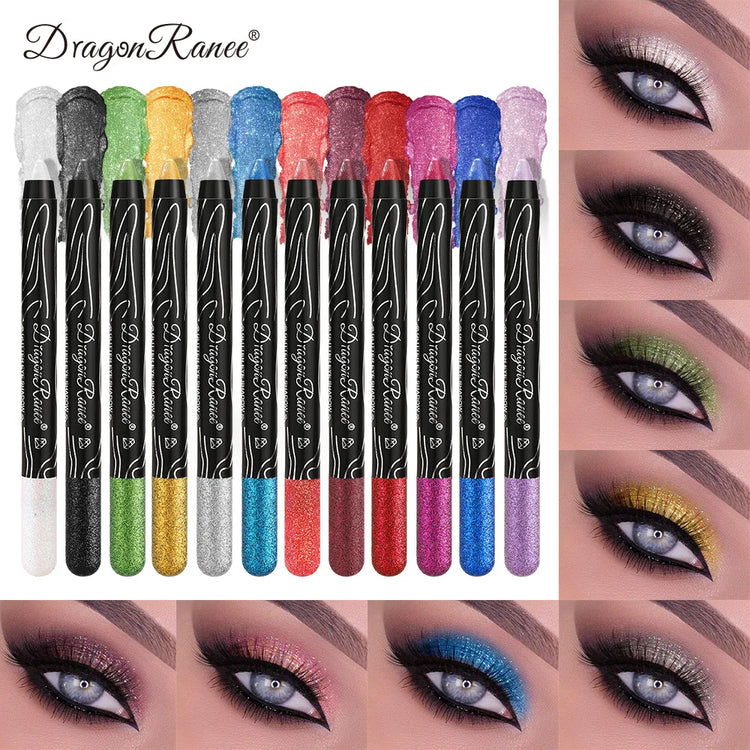Metallic Purple Eyeshadow Pencil - Glitter Silkworm Liner Pen and Highlighter, Long-Lasting Gold and Blue Cream Eye Shadow Stick for Makeup Application