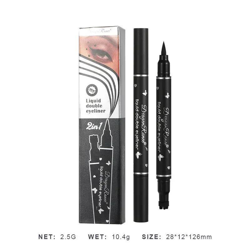Black Seal Double-Ended Eyeliner Pen with Star Stamp - Long-Lasting Waterproof Winged Eye Makeup Cosmetics