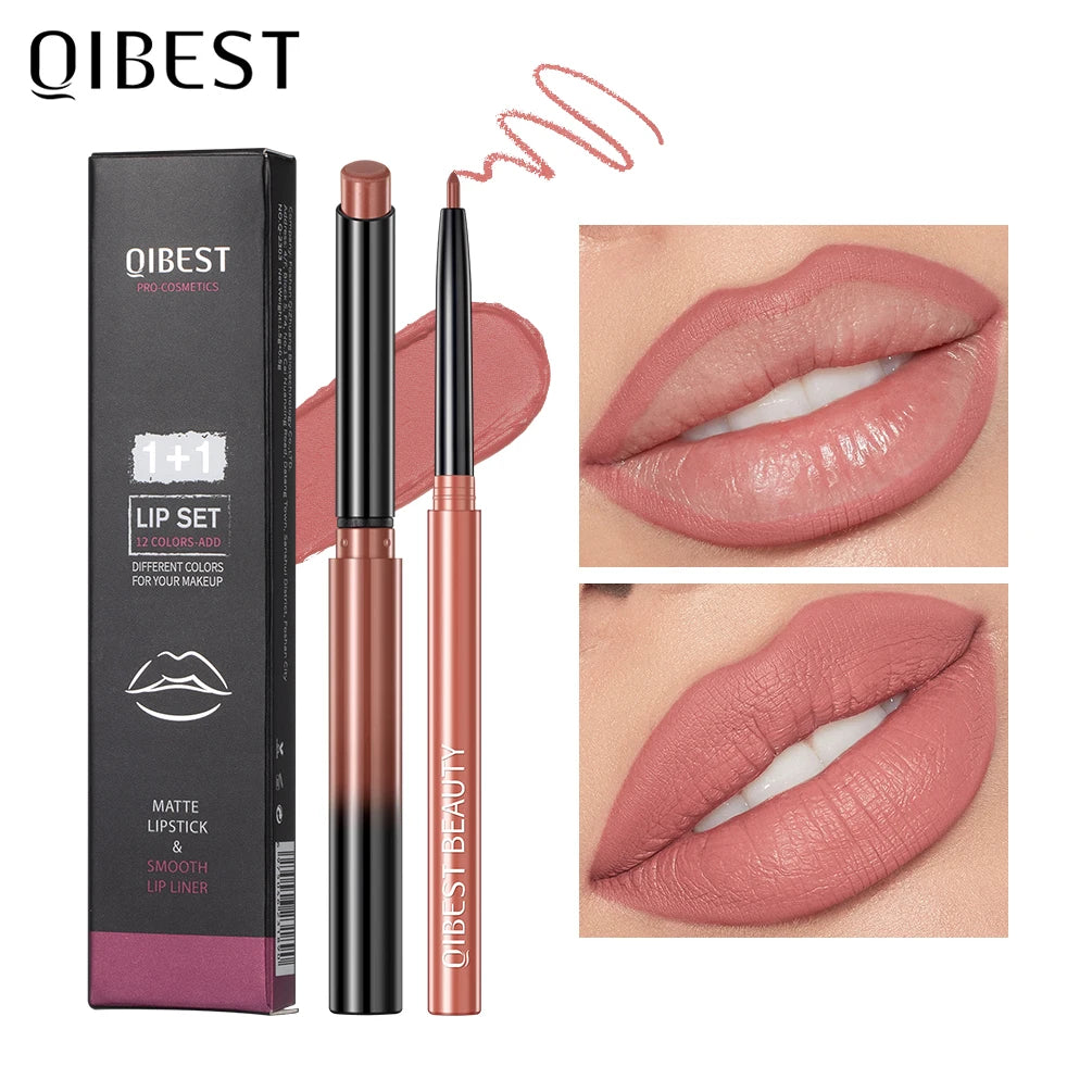 Ultimate Matte Nude Lipstick and Lip Liner Pencil Set - Waterproof, Long-Lasting, and Perfect for All-Day Wear!