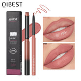 Ultimate Matte Nude Lipstick and Lip Liner Pencil Set - Waterproof, Long-Lasting, and Perfect for All-Day Wear!