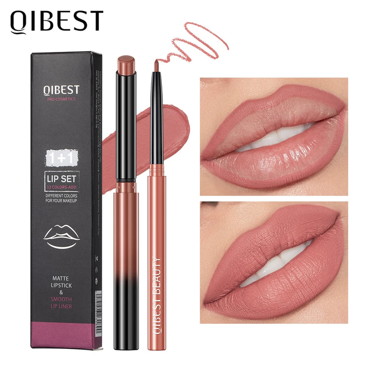 Ultimate Matte Nude Lipstick and Lip Liner Pencil Set - Waterproof, Long-Lasting, and Perfect for All-Day Wear!