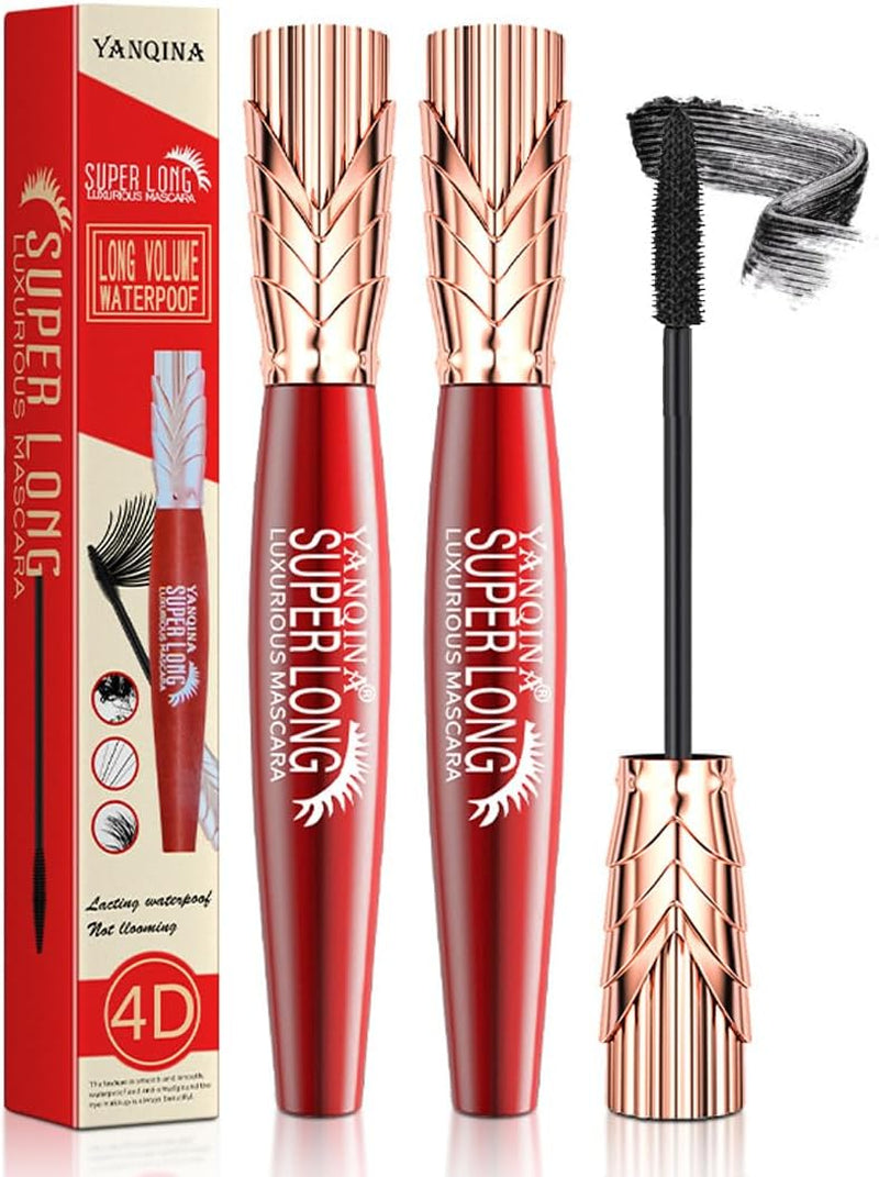 Super Long Mascara, 4D Long-Lasting Waterproof Mascara, Super Long Luxurious Mascara, 4D Stereo Smudge-Proof Mascara for Women 2Pcs