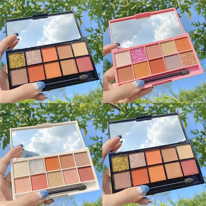 Pearlescent Glitter Eyeshadow Palette - 10 Color Pigment Collection with Matte and Shimmer Finishes for Vibrant Makeup Looks