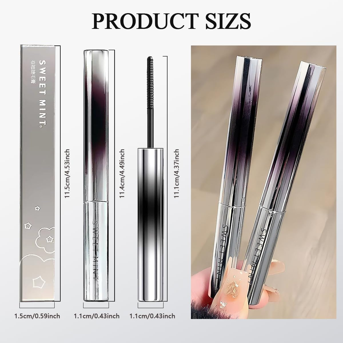 3D Curling Eyelash Mascara,Slim Washable Metal Iron Brush Mascara, Waterproof Long Lasting No Clumping Iron Strong Mascara Black + Brown 2Pcs