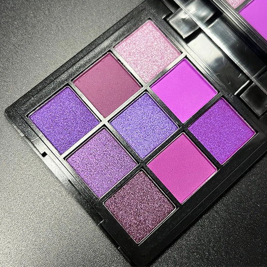 Glitter Eyeshadow Palette - 9 Color Collection with Purple Shimmer, Pearlescent, and Matte Finishes - Waterproof Eye Makeup