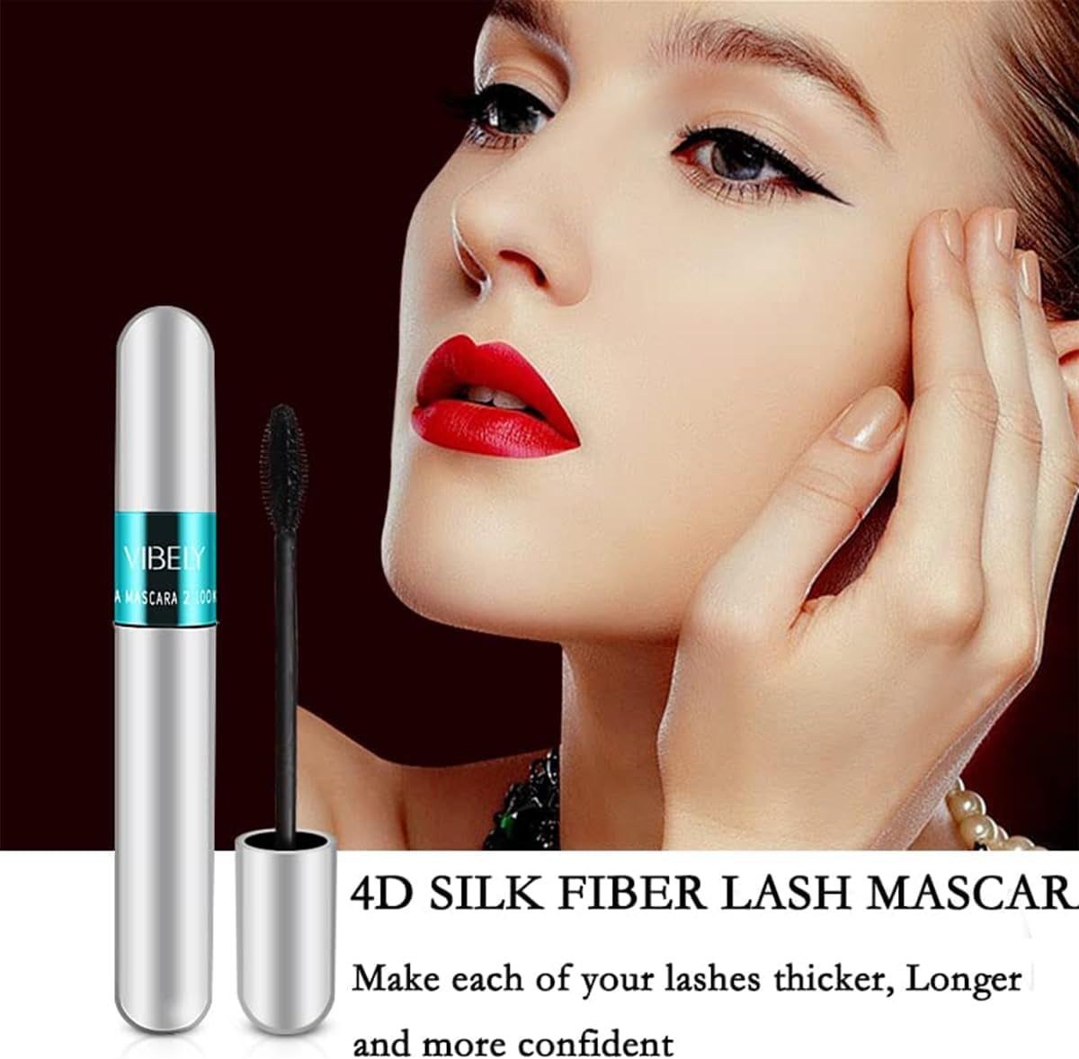 2 in 1 for VIBELY Mascara 5X Longer Waterproof Lash Cosmetics Mascara for Natural Lengthening, Thickening Effect No Clumping