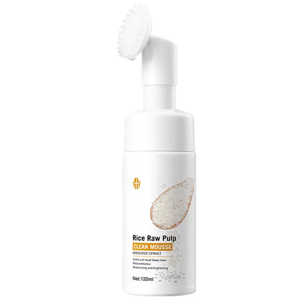 Rice Water Foaming Facial Cleanser with Brush Head - 120ml Soothing Face Wash
