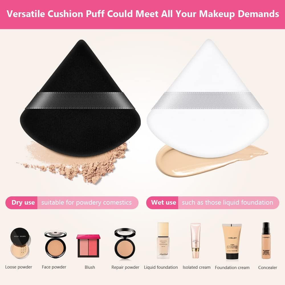 8 PCS Pure Cotton Soft Triangle Wedge Makeup Powder Puffs for Loose Mineral Body Powder, Cosmetic Foundation Sponge Tool (4 Black + 4 White)