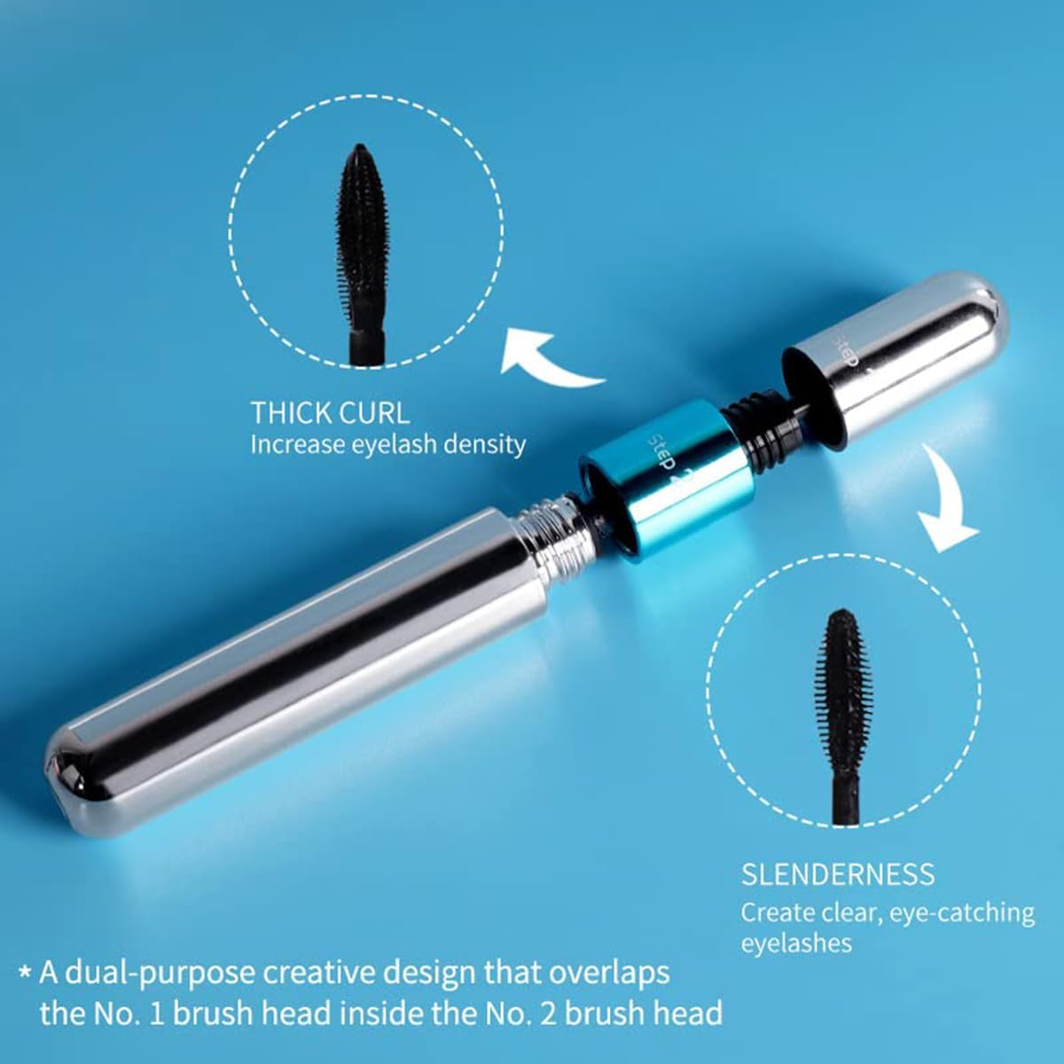 2 in 1 for VIBELY Mascara 5X Longer Waterproof Lash Cosmetics Mascara for Natural Lengthening, Thickening Effect No Clumping