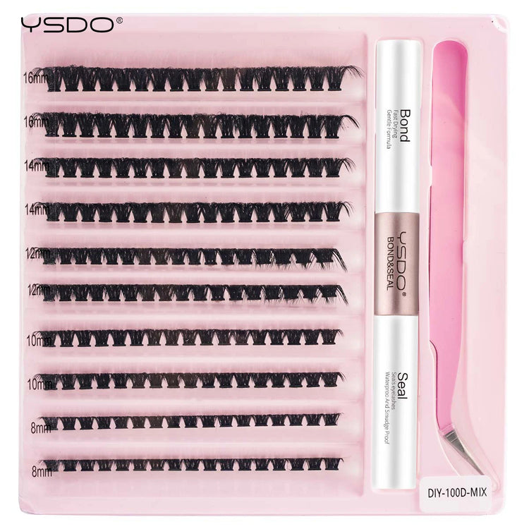 Transform Your Look with the 2-in-1 DIY Clusters Eyelash Extension Bond and Seal Kit - Natural Faux Mink Lashes Included!