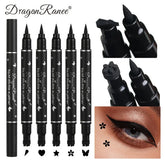 Black Seal Double-Ended Eyeliner Pen with Star Stamp - Long-Lasting Waterproof Winged Eye Makeup Cosmetics
