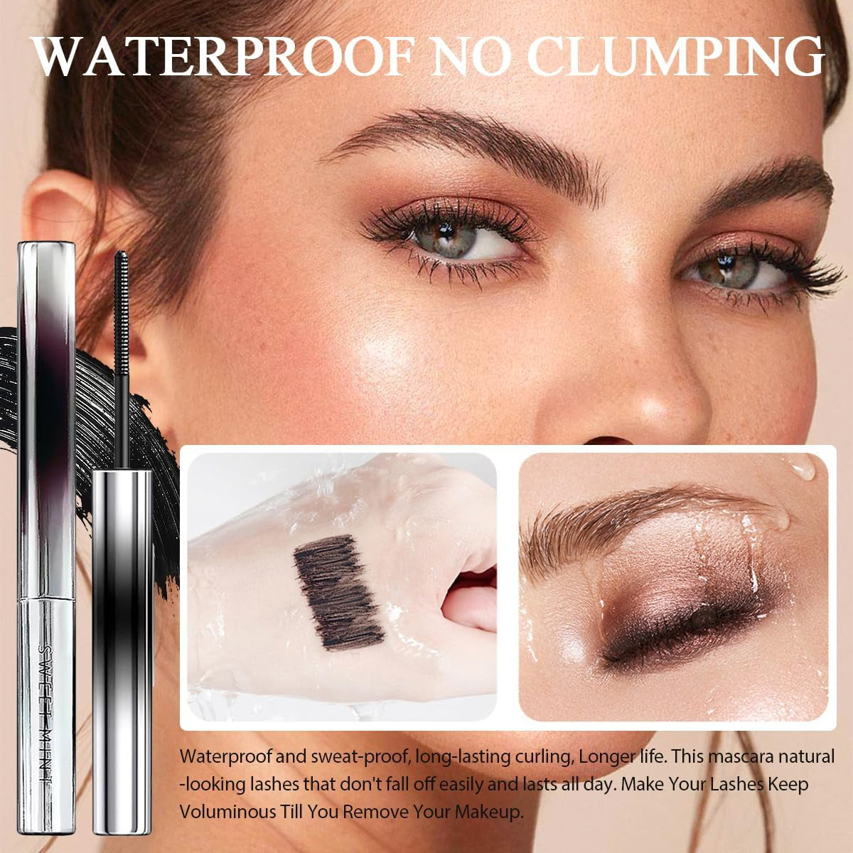 3D Curling Eyelash Mascara,Slim Washable Metal Iron Brush Mascara, Waterproof Long Lasting No Clumping Iron Strong Mascara Black + Brown 2Pcs