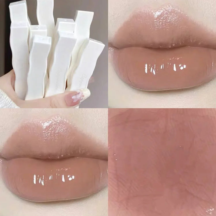 6-Color Moisturizing Mirror Lip Gloss in Nude Shades - Long-Lasting Liquid Lipstick in Elegant Transparent Tube with Floral Design