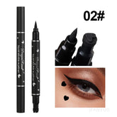 Black Seal Double-Ended Eyeliner Pen with Star Stamp - Long-Lasting Waterproof Winged Eye Makeup Cosmetics