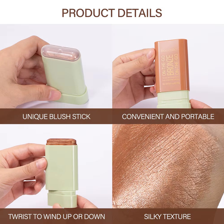 Professional Bronzer and Highlighter Stick for Contouring and Blushing - Peach Shade, Korean Cosmetic Powder