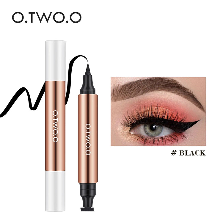 Waterproof Black Liquid Eyeliner Stamp - Fast Dry Double-Ended Makeup Pencil for Women