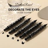 Black Seal Double-Ended Eyeliner Pen with Star Stamp - Long-Lasting Waterproof Winged Eye Makeup Cosmetics