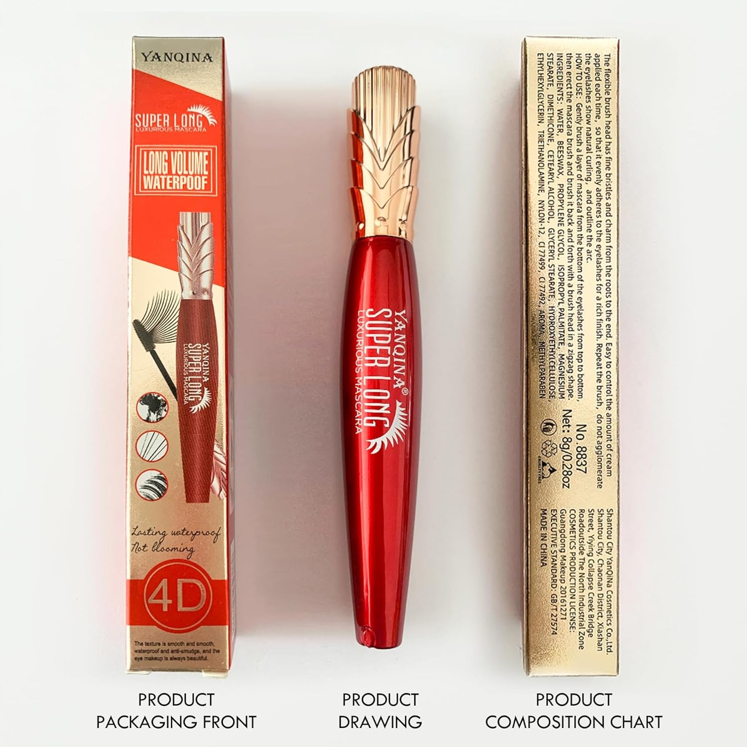 Super Long Mascara, 4D Long-Lasting Waterproof Mascara, Super Long Luxurious Mascara, 4D Stereo Smudge-Proof Mascara for Women 2Pcs