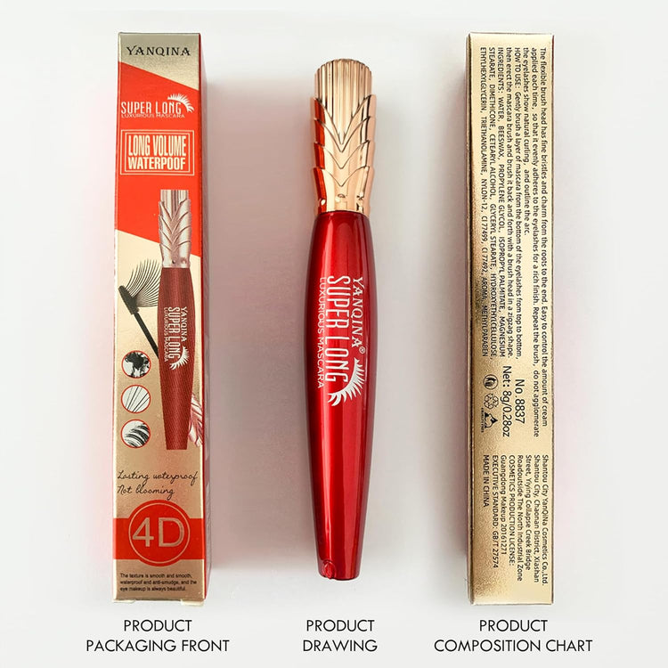 Super Long Mascara, 4D Long-Lasting Waterproof Mascara, Super Long Luxurious Mascara, 4D Stereo Smudge-Proof Mascara for Women 2Pcs