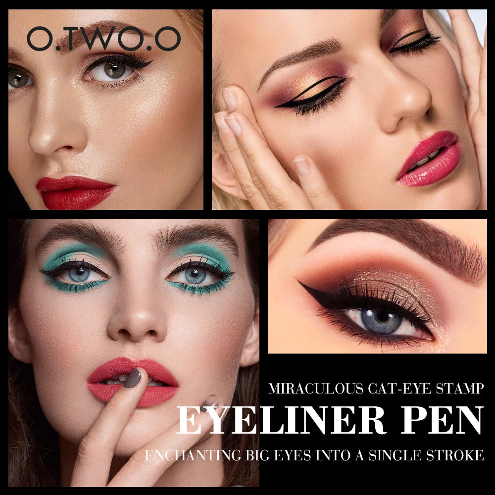 Waterproof Black Liquid Eyeliner Stamp - Fast Dry Double-Ended Makeup Pencil for Women