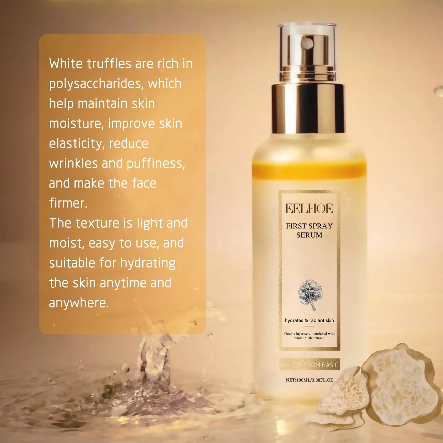 White Truffle Facial Serum: Moisturizing Spray for Melanin Correction, Dark Spot Reduction, Pore Minimization, and Skin Brightening