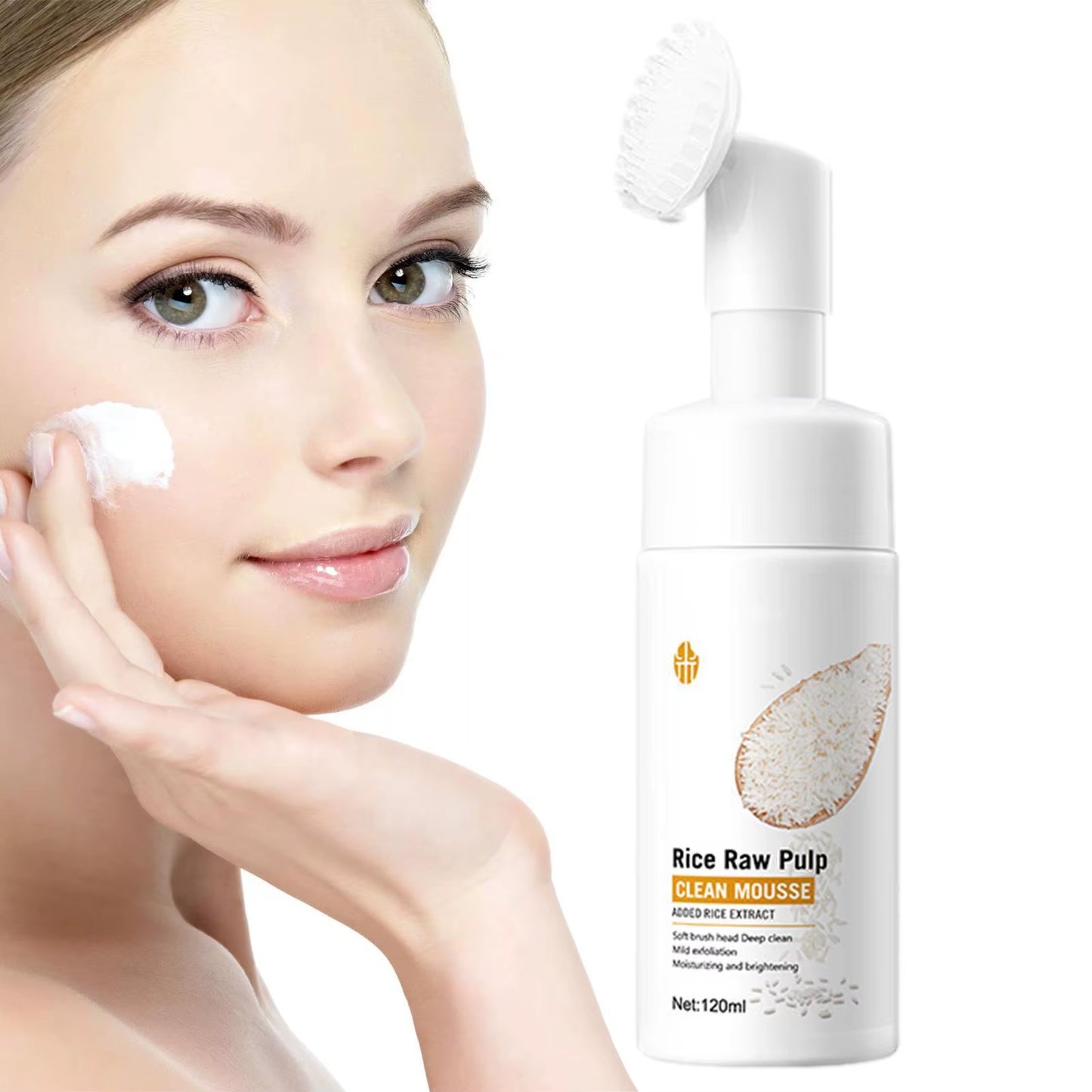 Rice Water Foaming Facial Cleanser with Brush Head - 120ml Soothing Face Wash