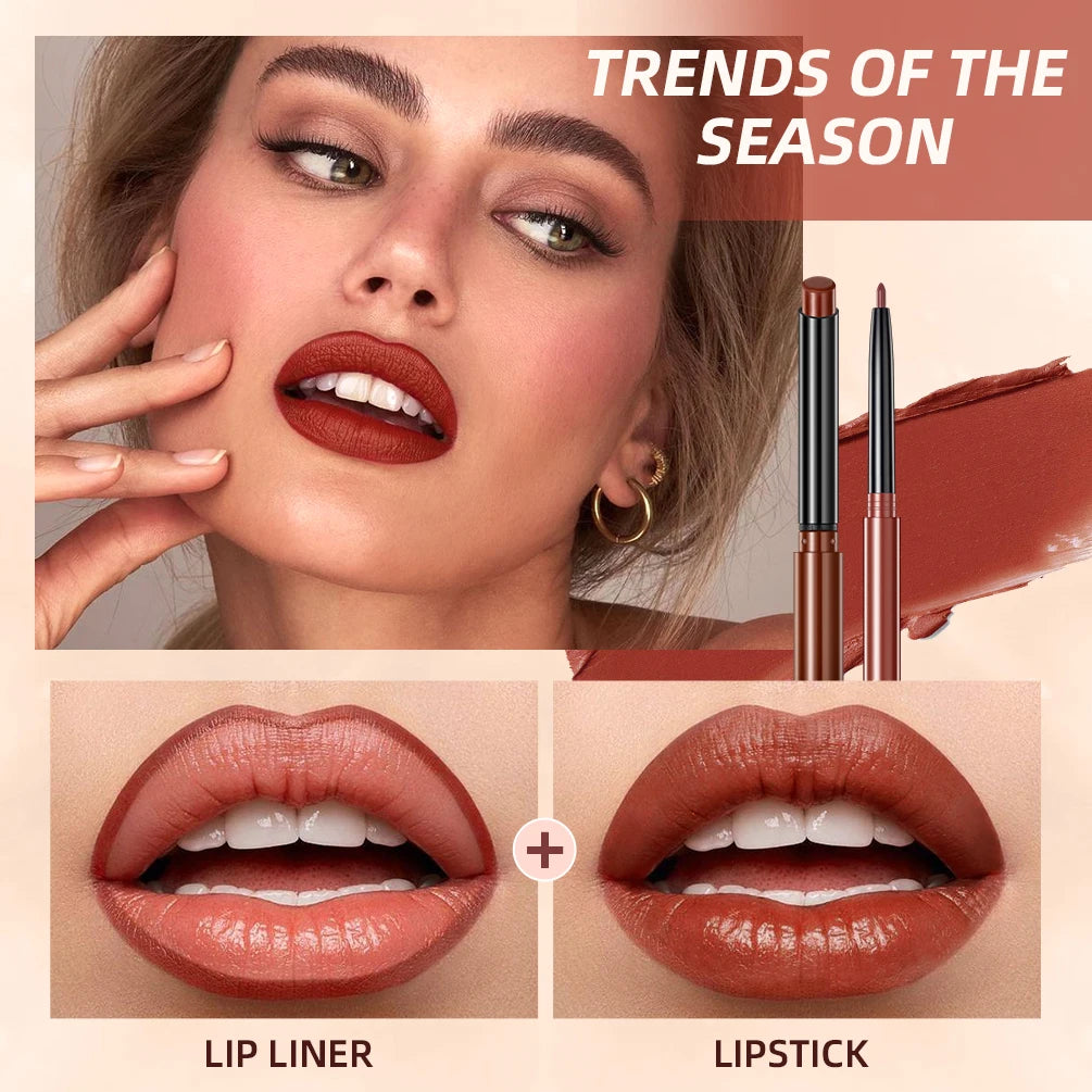 Ultimate Matte Nude Lipstick and Lip Liner Pencil Set - Waterproof, Long-Lasting, and Perfect for All-Day Wear!