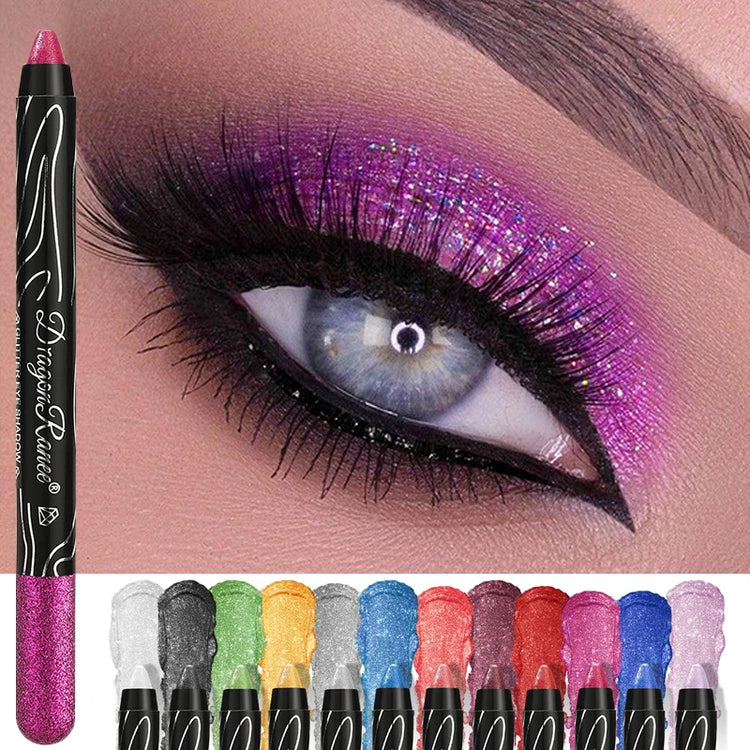 Metallic Purple Eyeshadow Pencil - Glitter Silkworm Liner Pen and Highlighter, Long-Lasting Gold and Blue Cream Eye Shadow Stick for Makeup Application