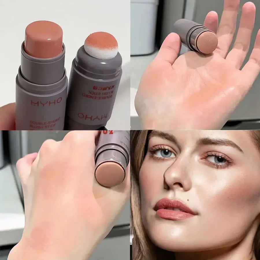 Double-Ended Blush Stick - Long-Lasting Matte Creamy Rouge in Expansive Natural Colors
