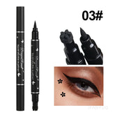 Black Seal Double-Ended Eyeliner Pen with Star Stamp - Long-Lasting Waterproof Winged Eye Makeup Cosmetics