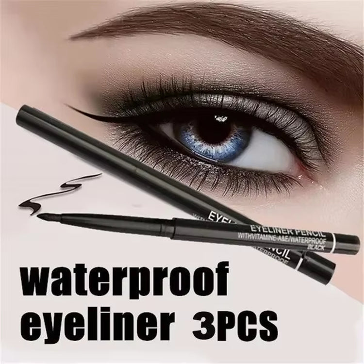 3-Piece Set of Waterproof Retractable Eyeliner Pencils in Black and Brown for Women